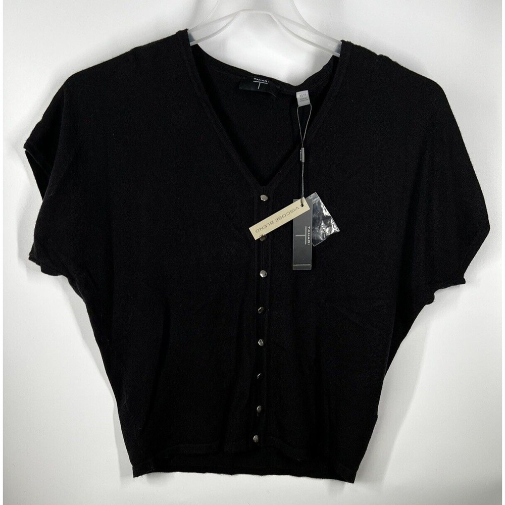 Tahari Sweaters | Tahari Black Knit Short Sleeve Sweater, V-Neck Size XS NWT